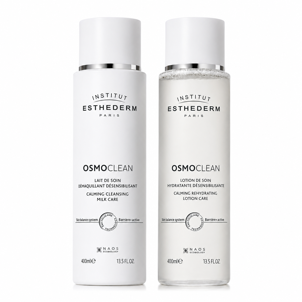 Duo Jumbo Lait de soin démaquillant et Lotion Osmoclean 400 ml pour peau sensible et hydratation