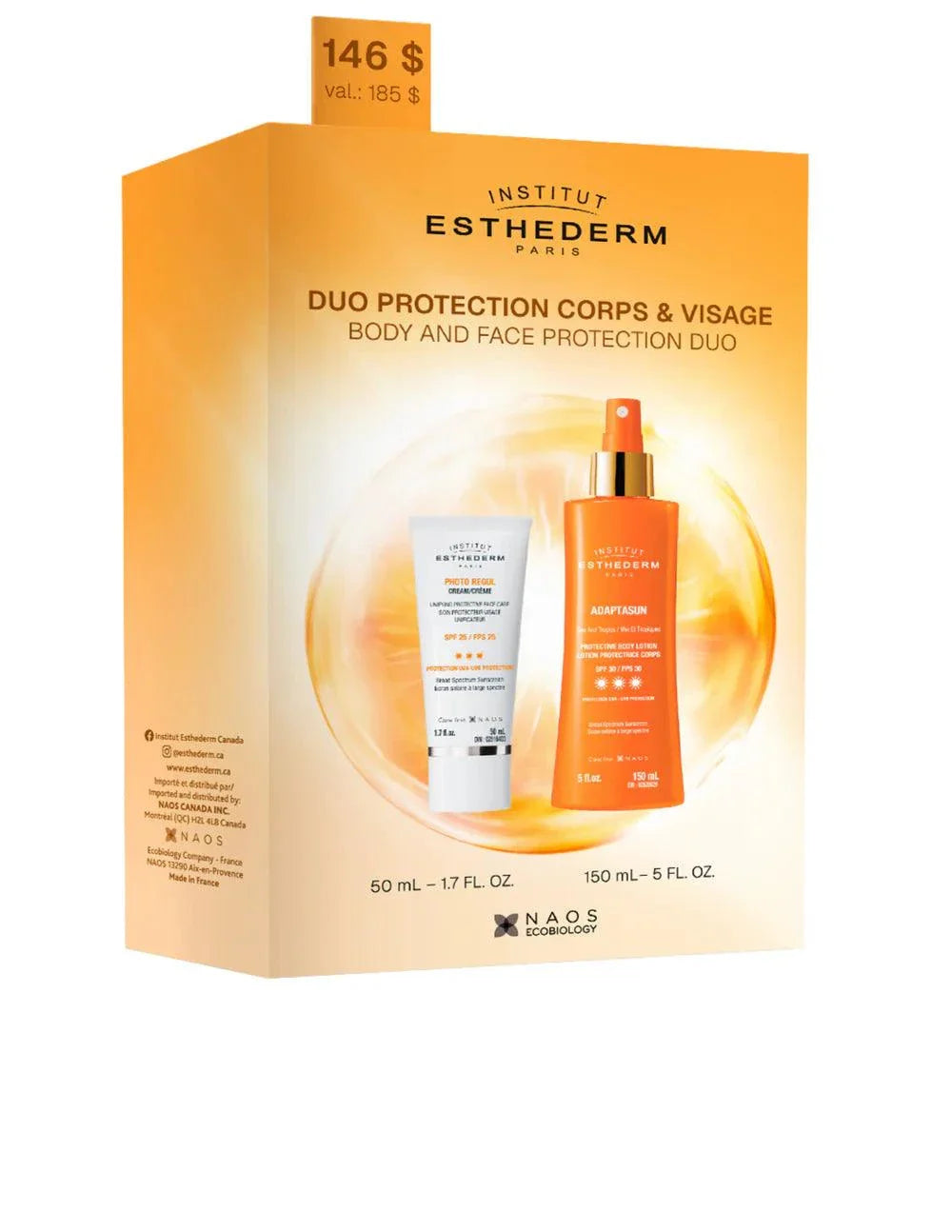 Coffret solaire avec crème visage FPS25 et lotion corps FPS30 pour protection corps & visage, bronzage et anti-âge