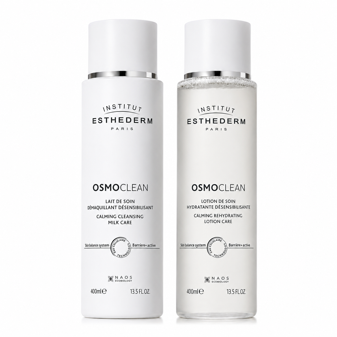 Duo Jumbo Lait de soin démaquillant et Lotion Osmoclean 400 ml pour peau sensible et hydratation