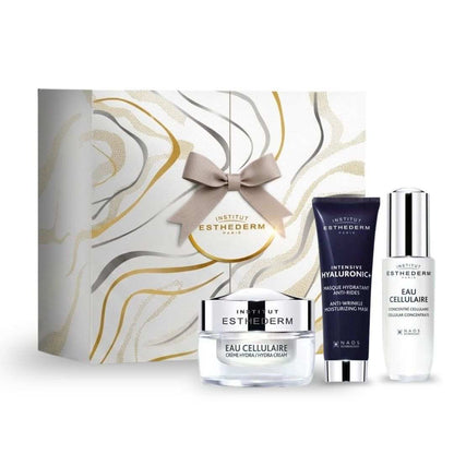 Coffret Eau Cellulaire avec crème hydra-repulpante, concentré cellulaire et masque hyaluronic+ pour peau hydratée et anti-âge.